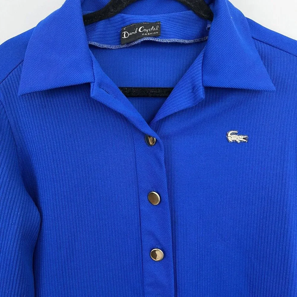 Vintage 1960’s David Crystal EARLY Lacoste Dress Blue Button Front‎ Preppy 8/10 - Picture 3 of 9